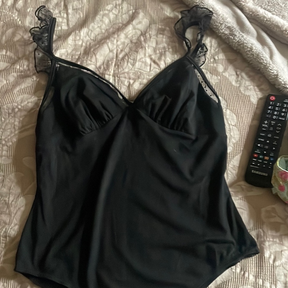 NWOT black bodysuit with ruffle straps - Picture 1 of 7
